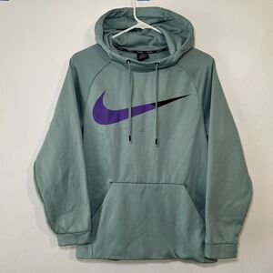 Nike Hoodie Sweatshirt Womens Size Small Teal Purple Swoosh Fleece Lined Dri Fit